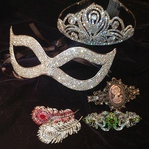 Crystal Lot of 17 NEW Hair Accessory Combs, Tiara & Mardi Gras Mask